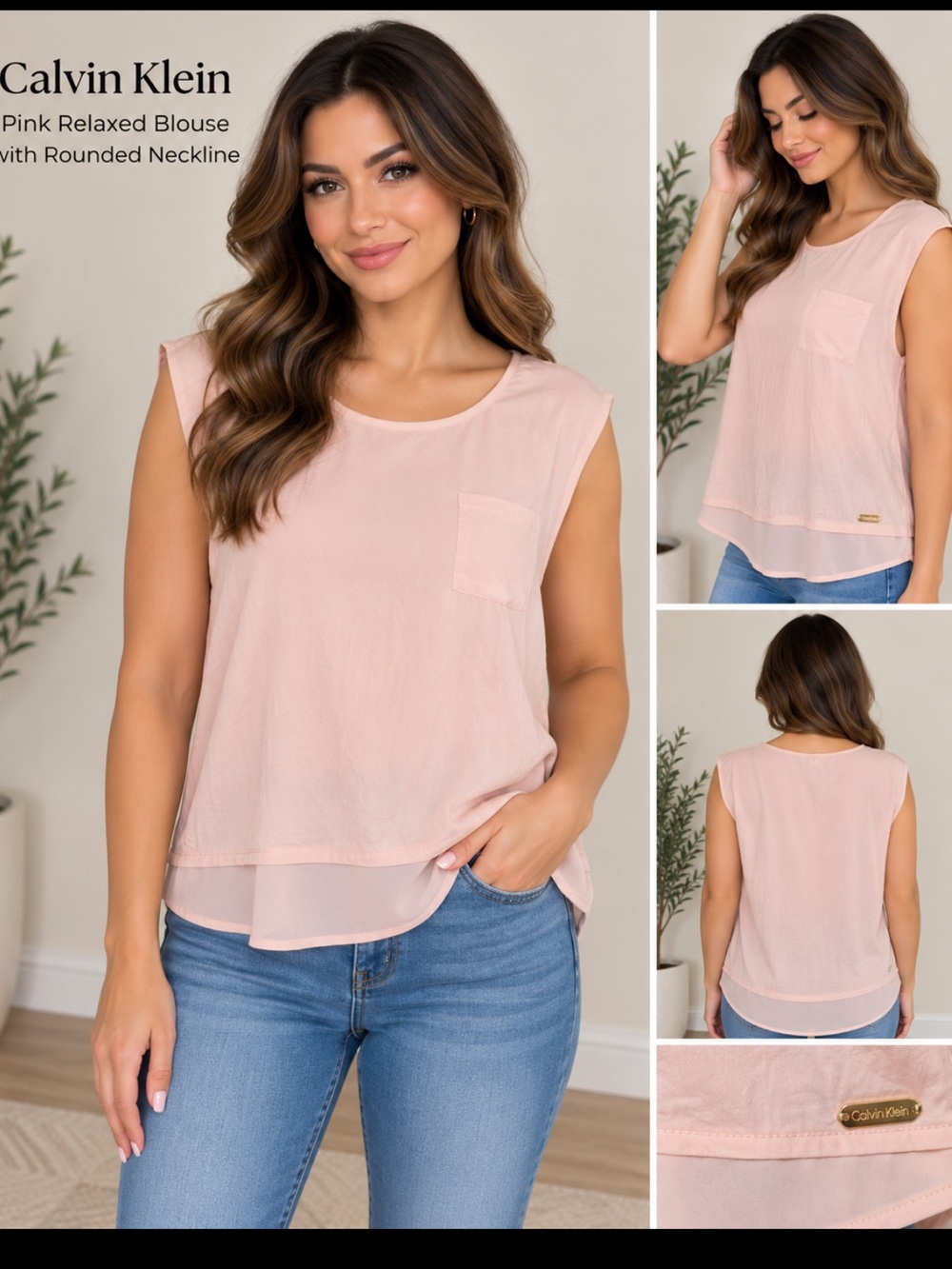 Calvin Klein Pink Relaxed Blouse with Rounded Neckline